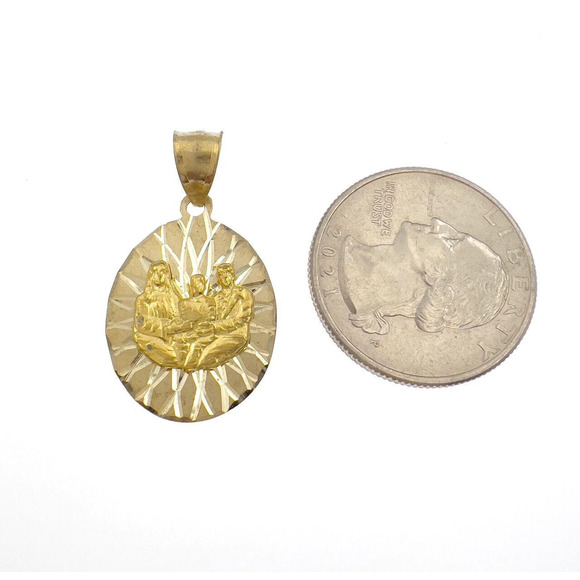 Holy Family Pendant Charm 10k Yellow Gold Oval 1.2 inch - Picture 2 of 3